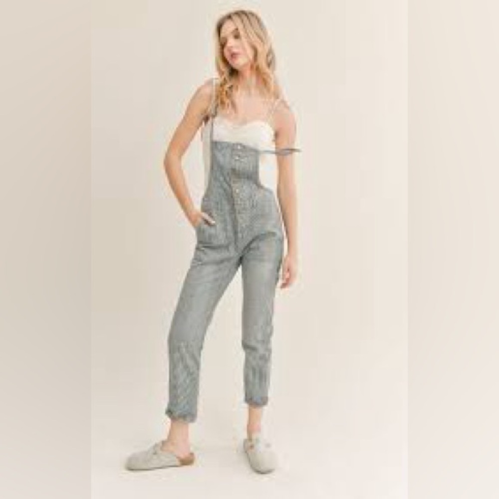 Sage The Label Blue and White Striped Overalls Size Medium NWT